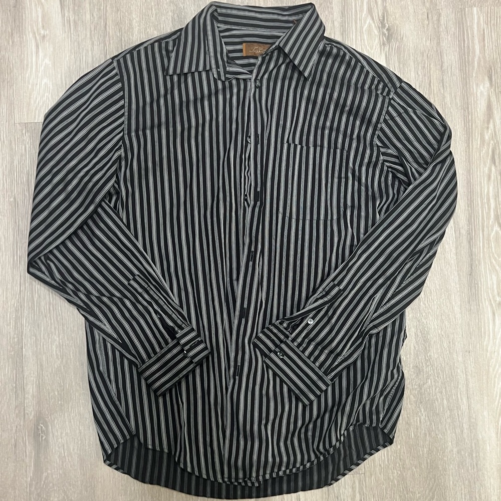 FINAL CALL Tasso Elba Men’s Button Up Size Medium 100% Cotton BlackWhite Striped